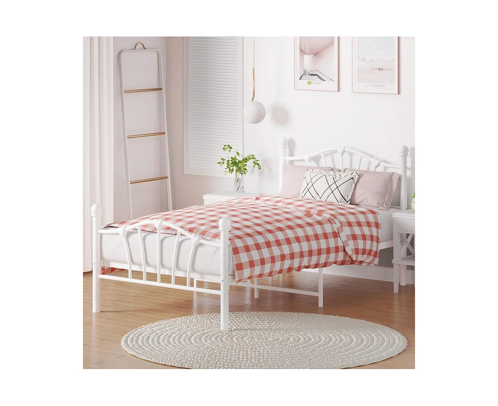 gaomon Twin Bed Frames with Headboard, Metal Twin Size Platform Bed, White Twin Bed Frame for Girls, Heavy Duty Metal Slat Support, No Box Spring Need