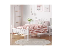 gaomon Twin Bed Frames with Headboard, Metal Twin Size Platform Bed, White Twin Bed Frame for Girls, Heavy Duty Metal Slat Support, No Box Spring Need