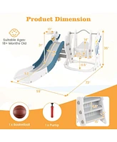 Costway Boys Slide and Swing Set 4-in-1 Indoor Playground with Extended Slide & Swing