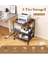 Costway 3-Tier Printer Stand Rolling Fax Cart with Adjustable Shelf & Swivel Wheel