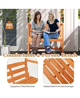Costway Patio Garden Arbor with Pergola Bench 2 Trellises for Climbing Plants Vines Grapes