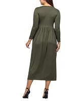 24seven Comfort Apparel Women's Long Sleeve Empire Waist Pocket Maxi Dress