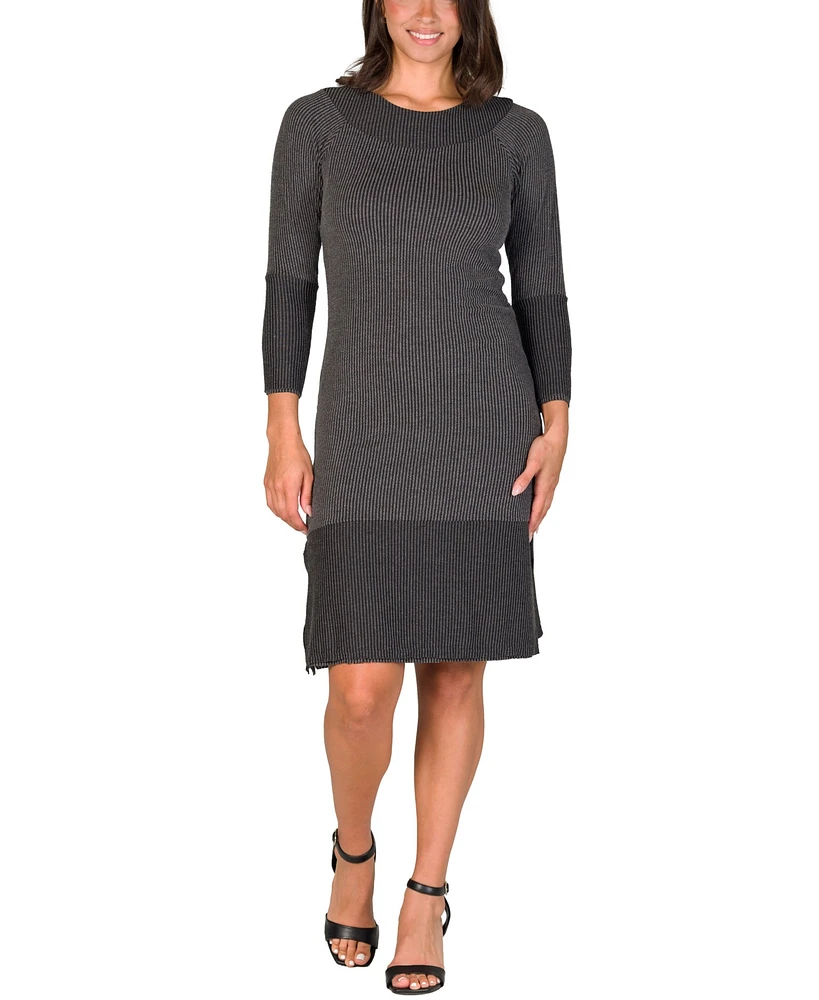 24seven Comfort Apparel Women's Ribbed Knit Long Sleeve Split Hem Sweater Dress