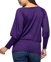 24seven Comfort Apparel Women's Round Neck Long Sleeve Banded Bottom Top