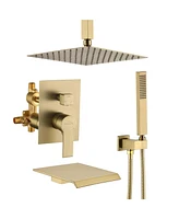 Boyel Living Ceiling Mount Single-Handle 1-Spray Tub and Shower Faucet in Brushed Gold - 10 Inch (Valve Included)