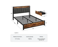 gaomon Bed Frame, Storage Headboard with Charging Station, Platform Metal Frame 4 Drawers, No Box Spring Needed, Noise Free, Easy Ass