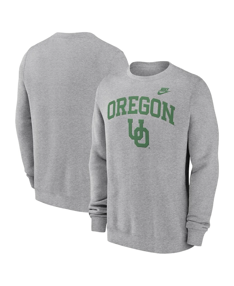 Nike Men's Heather Gray Oregon Ducks Legacy Classic Tackle Twill Embroidered Arch Over Logo Pullover Sweatshirt