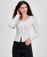 Just Polly Juniors' Ribbed Long Sleeve Button-Up Top