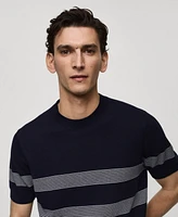 Mango Men's Striped Modal Cotton Knitted T-Shirt