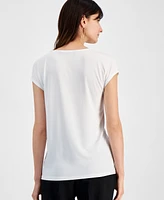 Kasper Women's Twist Keyhole-Neck Cap-Sleeve Top, Regular and Petite Sizes