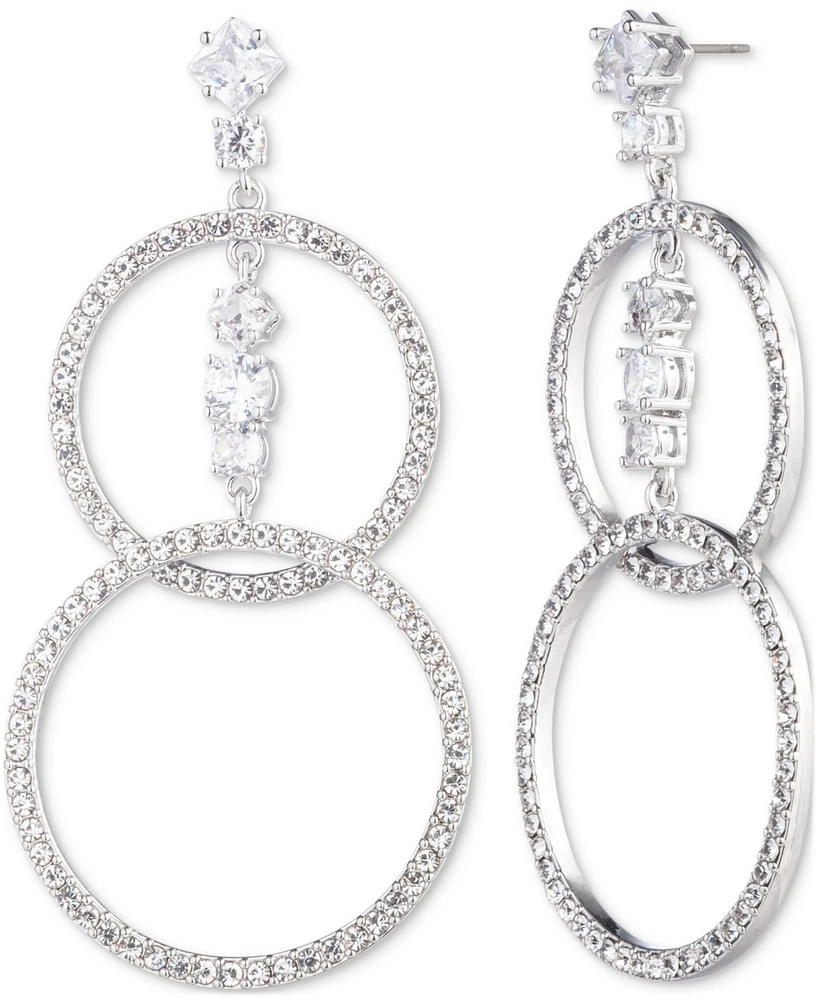 Emily in Paris Silver-Tone Pave & Crystal Open Circle Double Drop Earrings