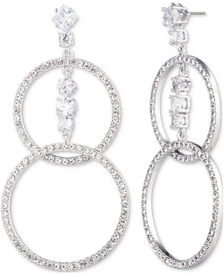 Emily in Paris Silver-plated Pave & Crystal Open Circle Double Drop Earrings