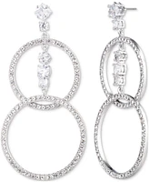 Emily in Paris Silver-Tone Pave & Crystal Open Circle Double Drop Earrings