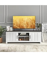 Gymax Farmhouse Tv Stand for TVs up to 65'' Media Console Center w/ Doors Cubbies White Oak