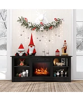 Gymax 58'' Tv Stand with 18'' Electric Fireplace Heater 3-Adjustable Shelves for 65'' Tv