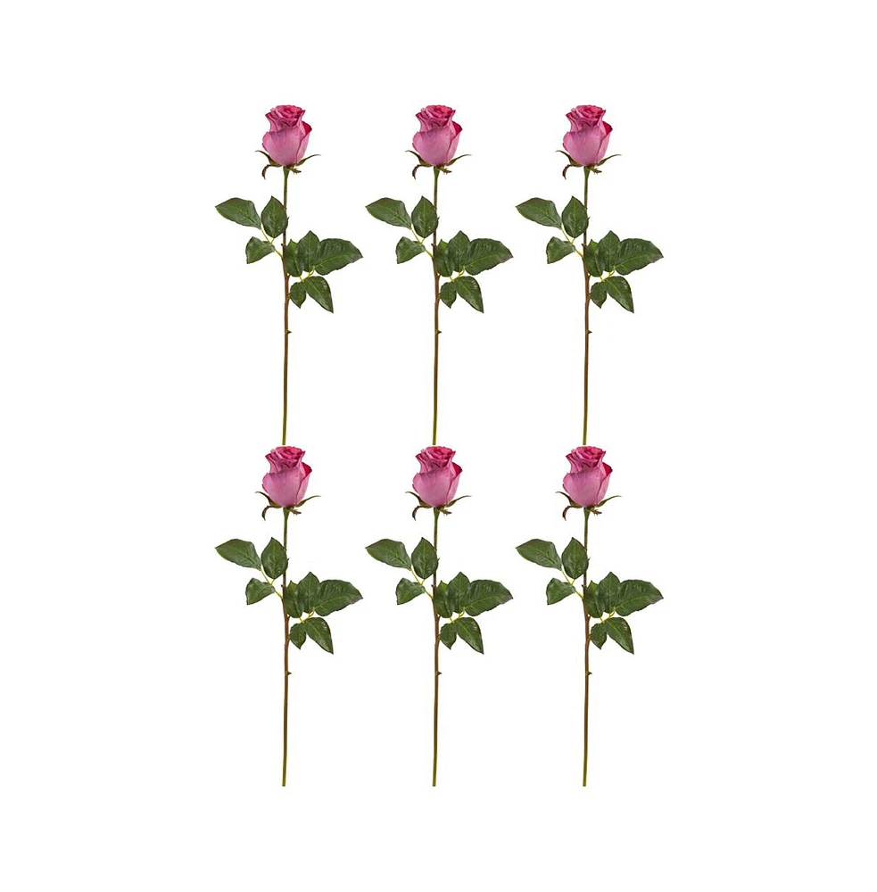 Slickblue 21" Rose Bud Artificial Flowers - Set of 6 Faux Blooms for Elegant Arrangements
