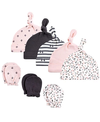 Hudson Baby Girls Cotton Cap and Scratch Mitten Set