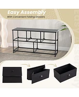 Gymax 5 Drawers Dresser Tv Stand Chest Clothes Storage Organizer with 5 Fabric Bins