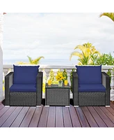 Skonyon 3 Pieces Patio Wicker Conversation Set with Cushion