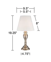 Regency Hill Thom Traditional Candlestick Accent Table Lamp 19 1/4" High Brass Gold Metal White Bell Shade Touch On Off for Living Room Bedroom House