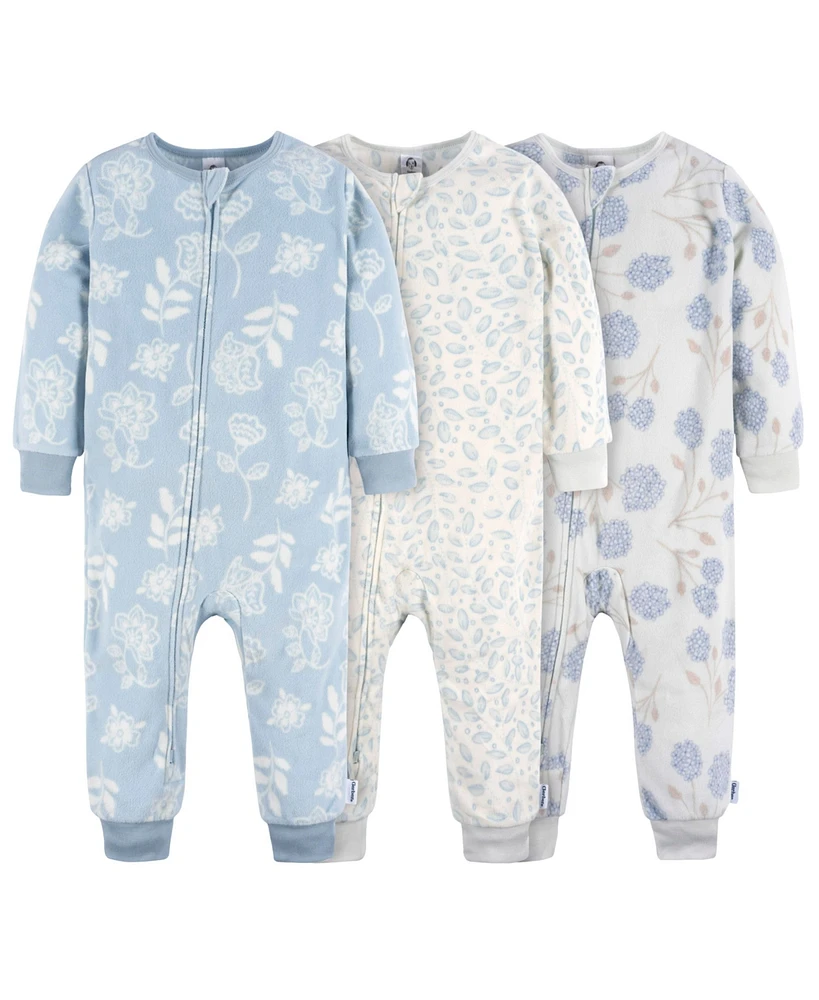 Gerber Baby Girl and Boy's Footless Fleece Pajamas, 3-Pack