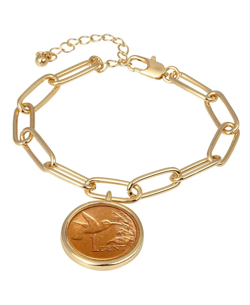 American Coin Treasures 16462 Hummingbird Coin Goldtone Elongated Link Bracelet