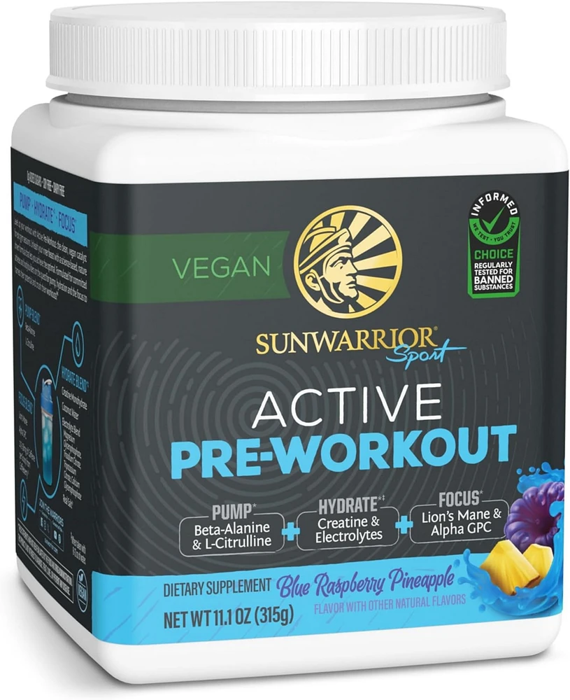 Sunwarrior Us Active Pre-Workout Tub, Blue Raspberry Pineapple, 315gm