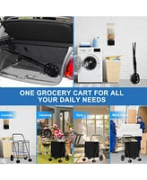 Sugift Folding Shopping Cart with Removable Waterproof Liner, 360° Swivel Wheels, Heavy Duty Utility Cart for Shopping