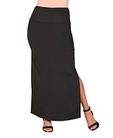 24seven Comfort Apparel Women's Versatile Side Slit Elastic Waist Maxi Skirt