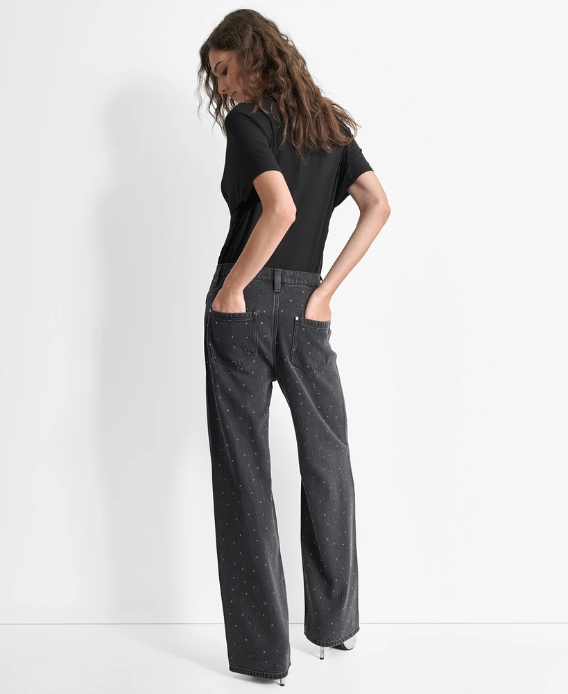 Dkny Women's Mid-Rise Embellished Straight-Leg Jeans