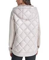 Dkny Women's Quilted Curved Hem Puffer Vest with Pop Mesh Lining