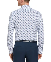 Perry Ellis Men's Slim Fit Long Sleeve Button-Front Grid Print Stretch Shirt