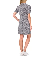 CeCe Women's Tiny Floral Printed Puff Sleeve Knit Dress