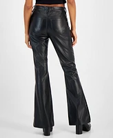 Dollhouse Juniors' Exposed Button-Fly Faux-Leather Flare Pants