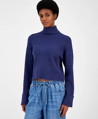 Ultra Flirt Juniors' Ribbed Cuffed Sleeve Turtleneck Sweater