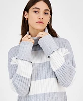 Ultra Flirt Juniors' Stripe Cuffed Sleeve Turtleneck Sweater