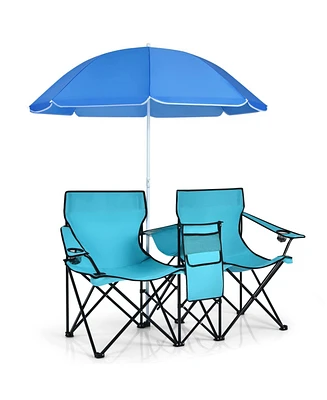 Vebreda Portable Folding Picnic Double Chair With Umbrella