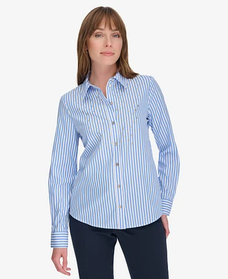 Tommy Hilfiger Women's Cotton Striped Embellished Long-Sleeve Shirt