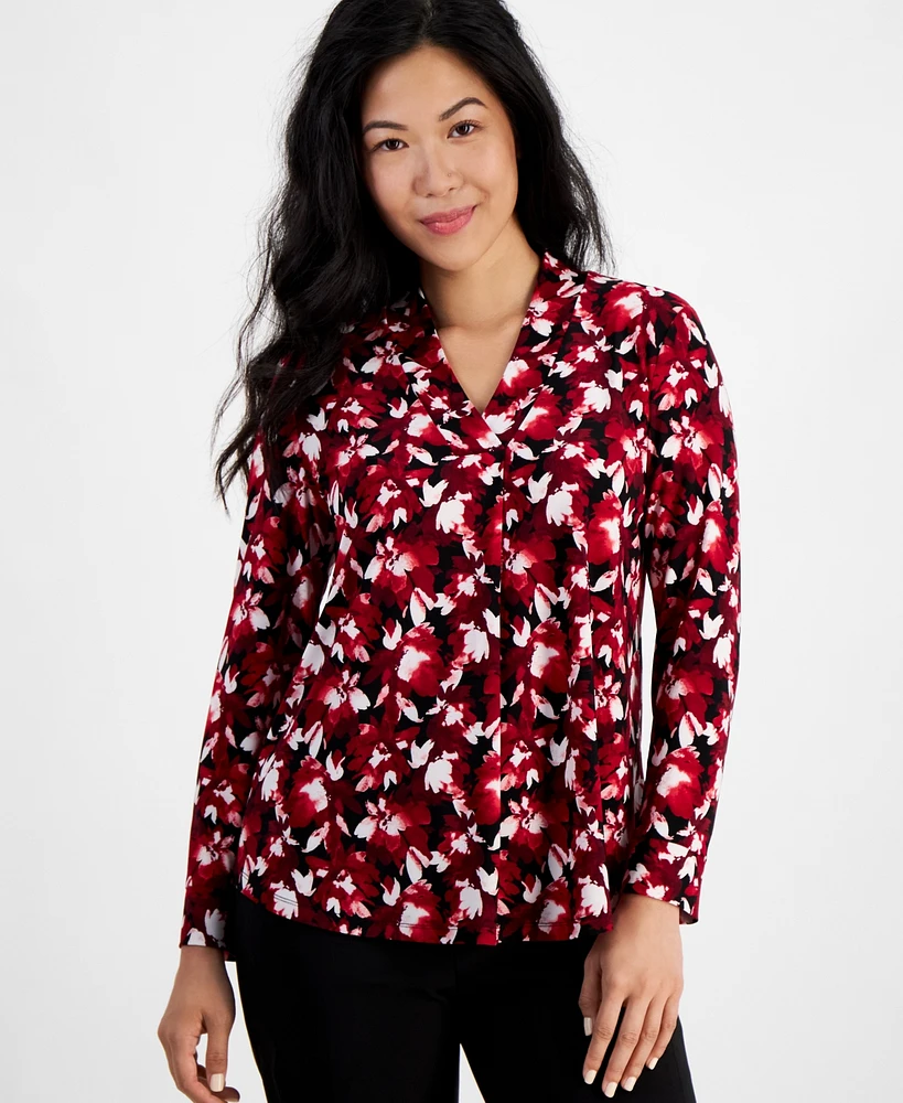 Ak Anne Klein Petite Floral-Print Top