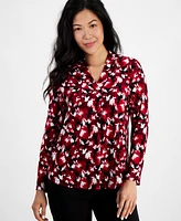 Ak Anne Klein Petite Floral-Print Top