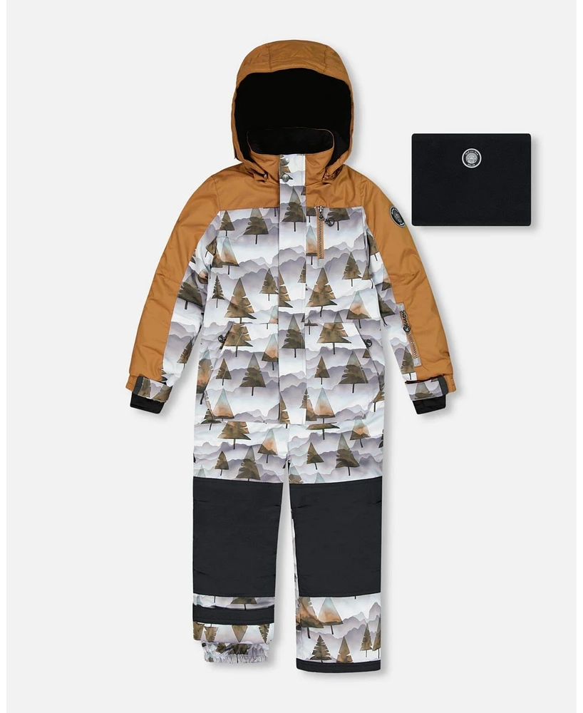 Deux par Toddler Boys One Piece Snowsuit Grey Landscape Printed Brown Trees - Toddler|Child