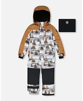 Deux par Toddler Boys One Piece Snowsuit Grey Landscape Printed Brown Trees - Toddler|Child