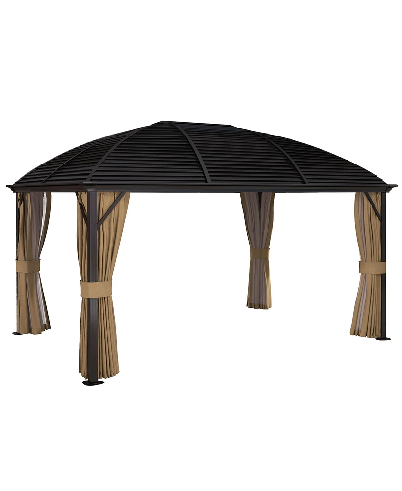 Outsunny 10' x 13' Hardtop Gazebo Canopy w/ Steel Roof, Sidewalls, Gray