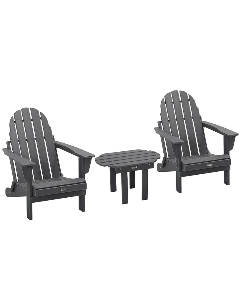 Outsunny 3pc Outdoor Folding Patio Furniture Set, 2 Adirondack Chairs, Table, Dark Grey