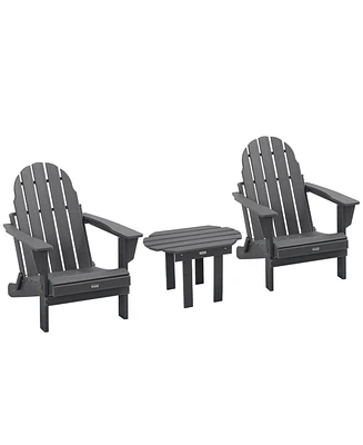 Outsunny 3pc Outdoor Folding Patio Furniture Set, 2 Adirondack Chairs, Table, Dark Grey