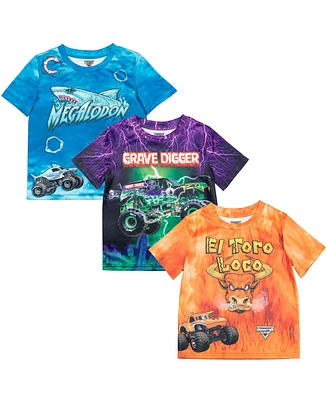 Monster Jam Boys 3 Pack T-Shirts to Grave Digger El Toro Loco Megalodon