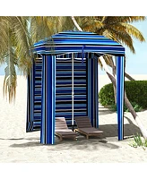 Outsunny Beach Cabana Umbrella with Bag, Windows, Blue Stripe