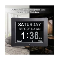 Yescom 8" Large Digital Lcd Day Clock 6-Alarm Dimmable Calendar Dementia Home Wall Table