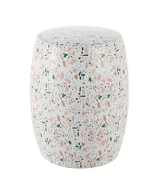 Jonathan Y Chiara 17.5" Terrazzo Ceramic Garden Stool, White/Pink