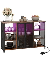 Homcom Led Wine Cabinet with Charging Station Glass Holders,